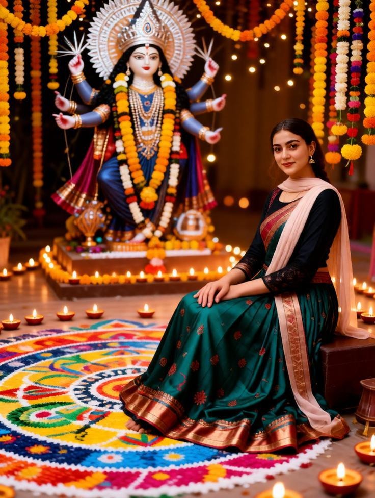 Vibrant Navratri Portrait of Young Indian Woman in Lehenga