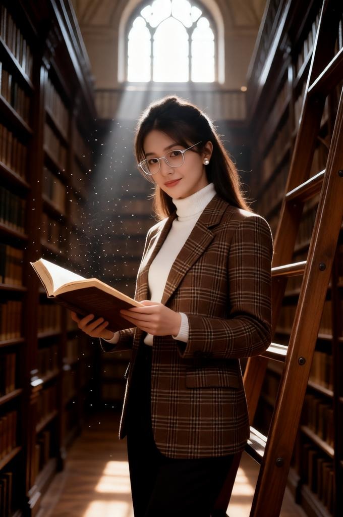 Vintage Library Dark Academia Female Portrait