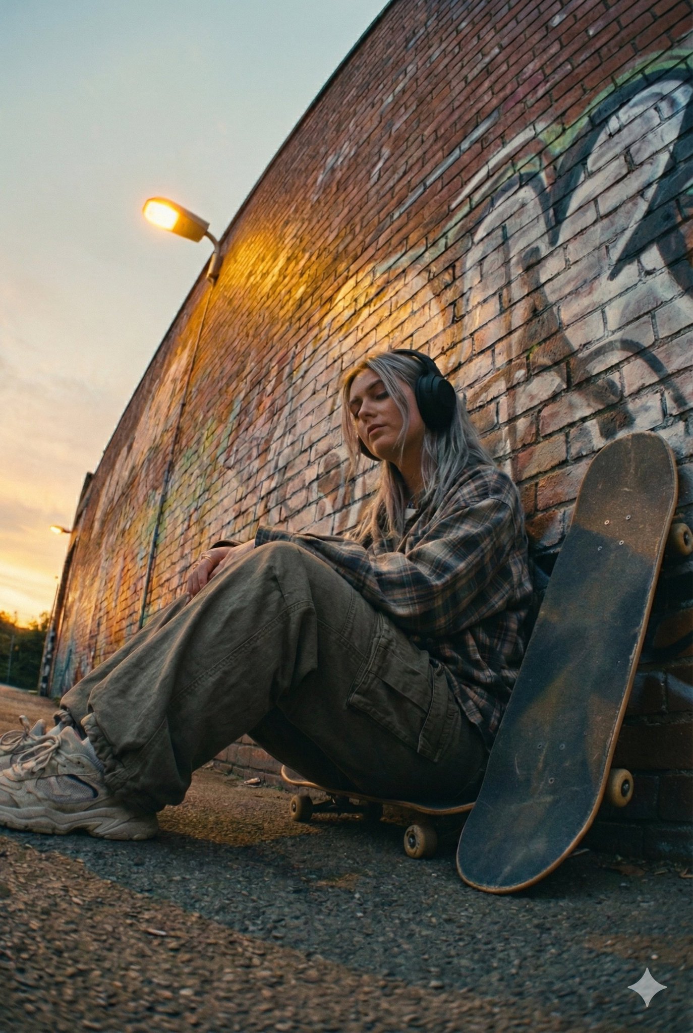Young Woman in Urban Street Portrait - Graffiti Wall