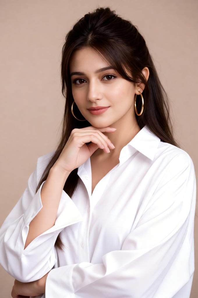 Zero‑Modification Editorial Portrait of Woman in White Shirt