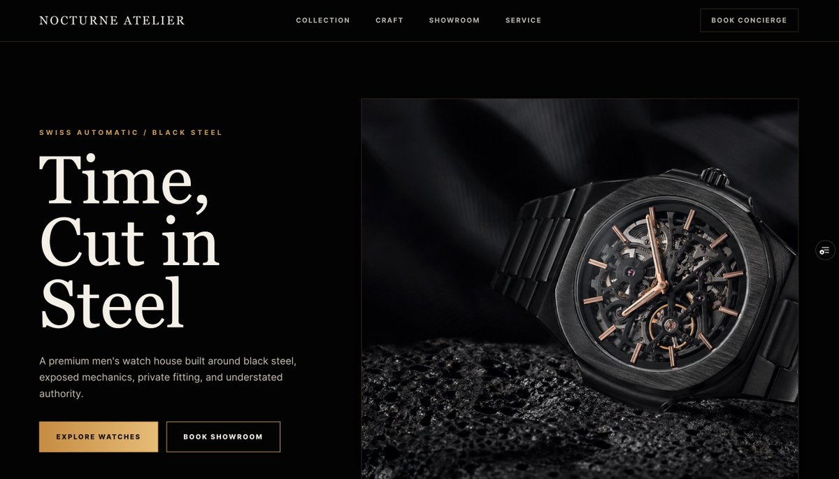 AI Prompt for Luxury Watch Web Design - Dark Mode Ecommerce Hero
