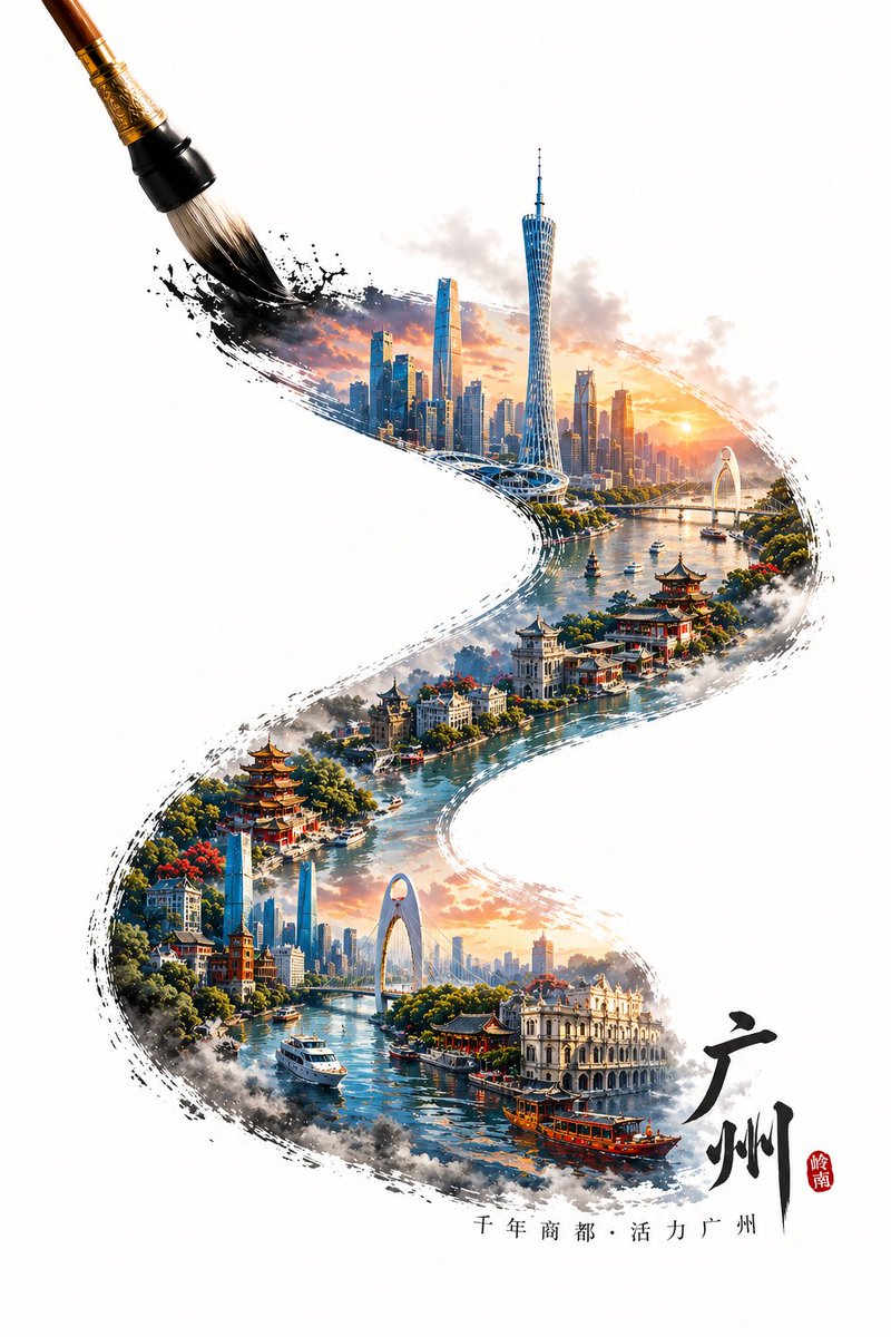 AI Prompt for 3D Cityscape Artistic Poster with Chinese Calligraphy Style