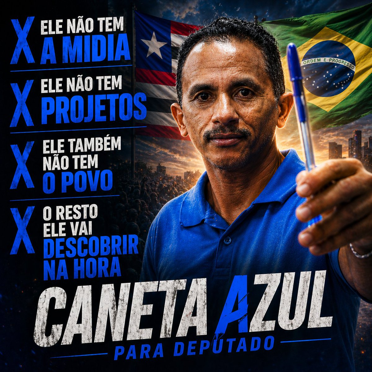 AI Prompt for Brazilian Election Campaign Poster with Blue Pen and Typography