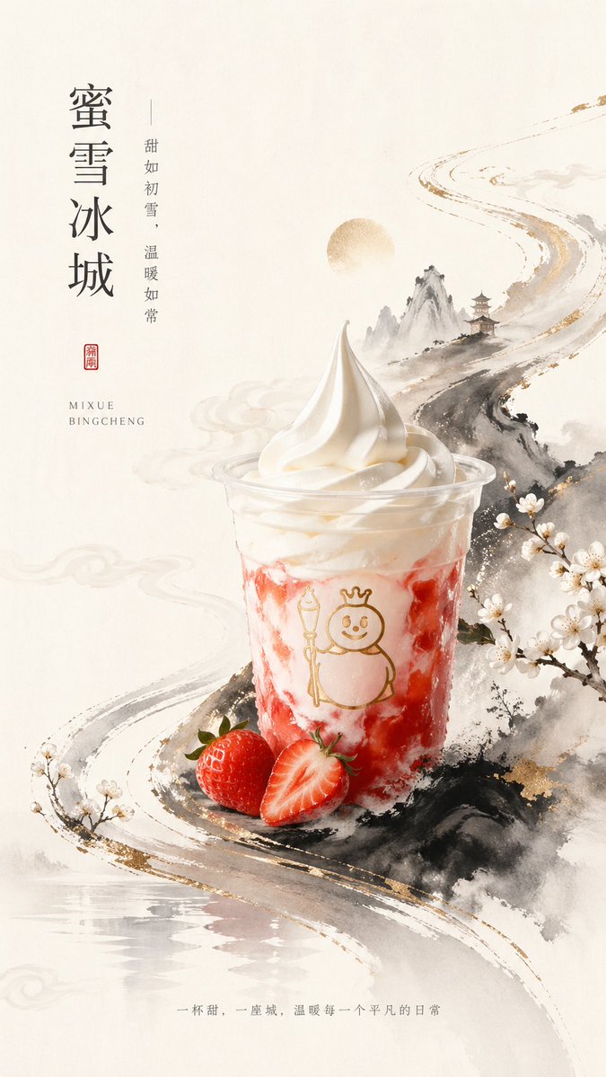 AI Prompt for Chinese-Inspired Ice Cream Drink Poster Design