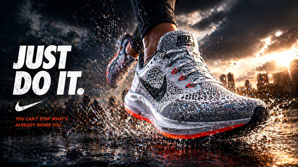 AI Prompt for Cinematic Running Shoe Ad Poster with Dramatic Splash Effects