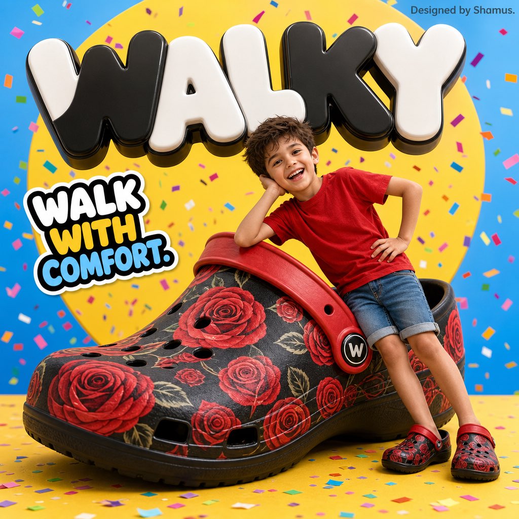 AI Prompt for Colorful Children's Shoe Ad Poster with 3D Typography