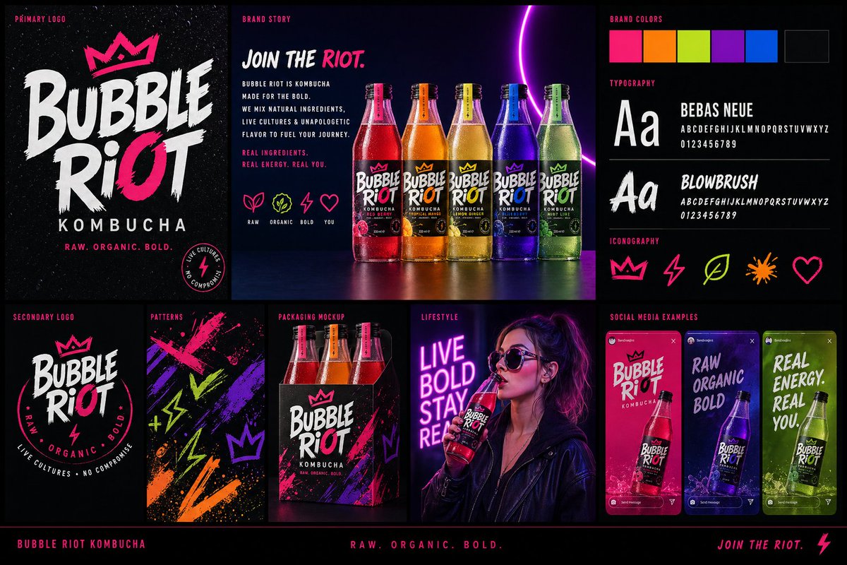 AI Prompt for Creating a Modern Brand Identity Board with Neon Lighting and Youthful Aesthetics