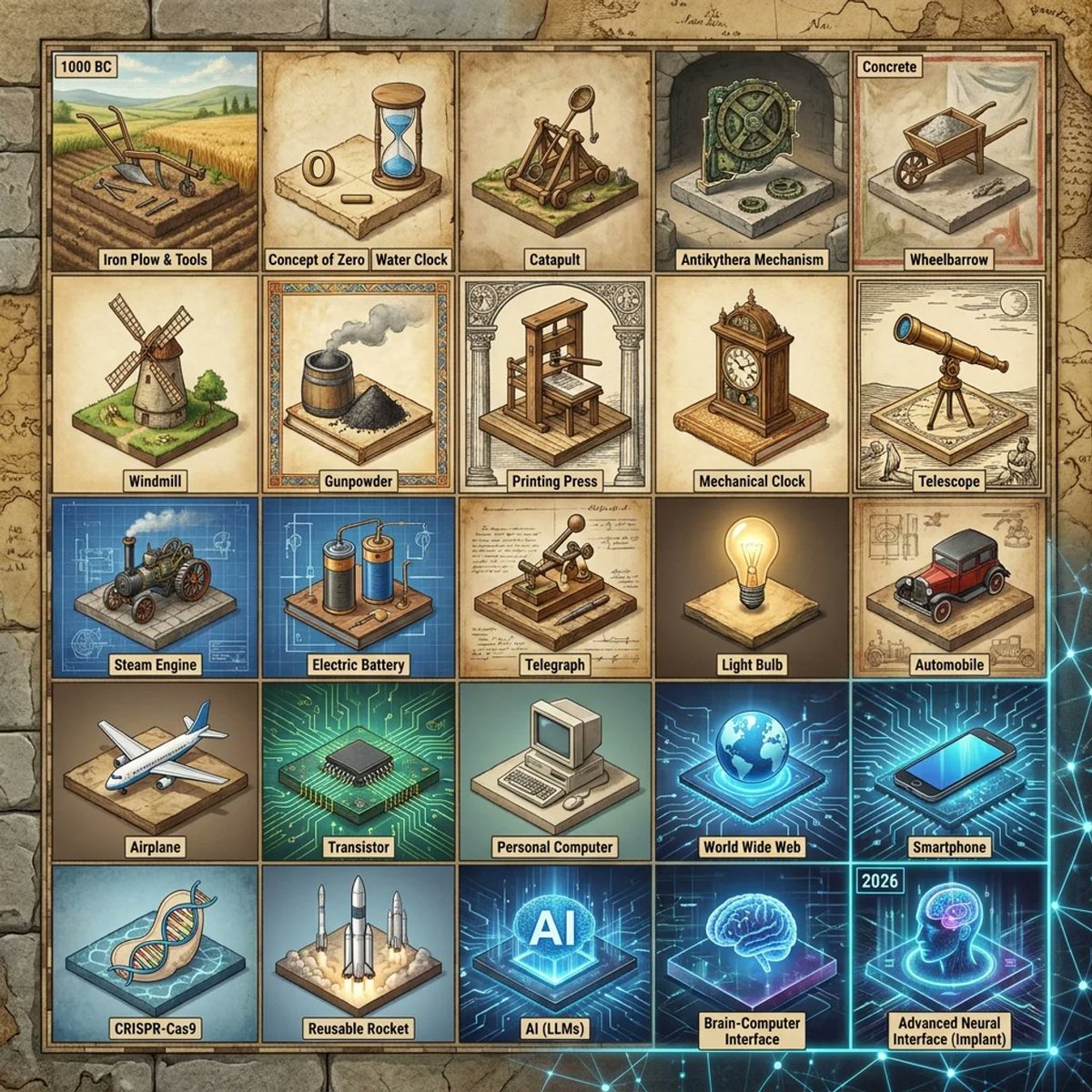 AI Prompt for Custom Historical Timeline Poster with Isometric Invention Dioramas