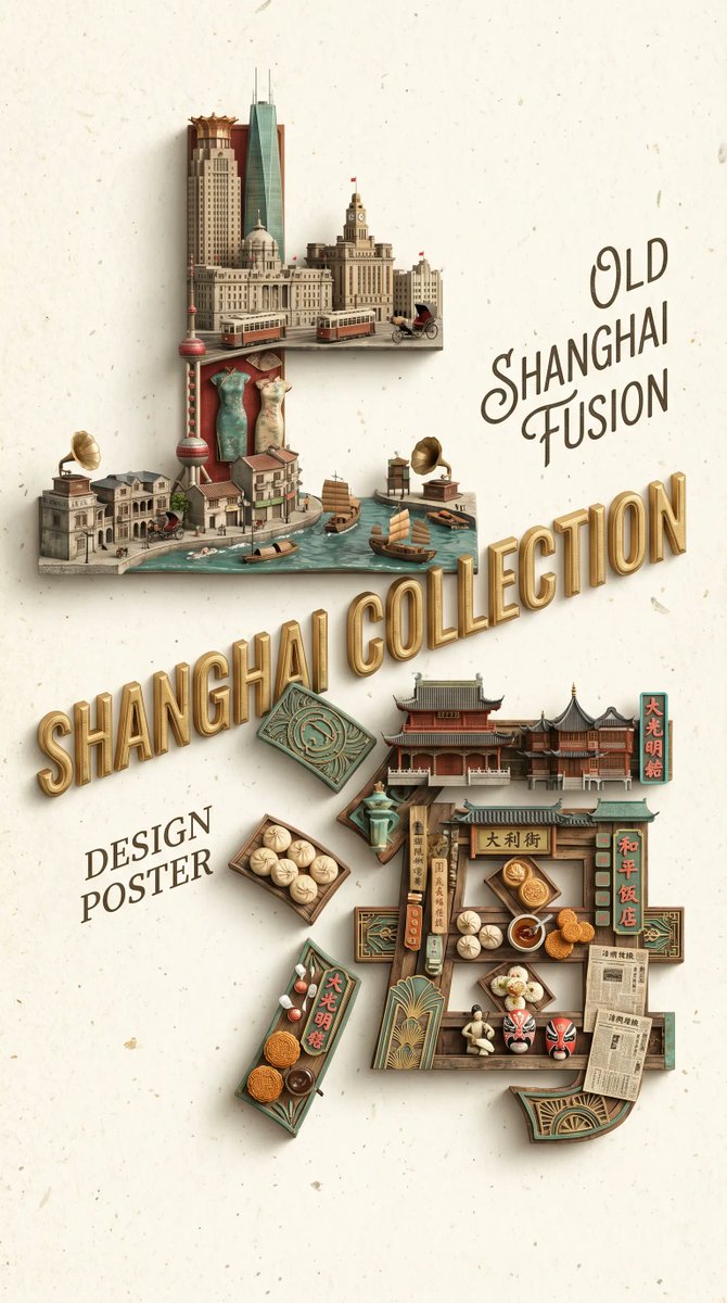 AI Prompt for Custom Shanghai 3D Culture Poster Design