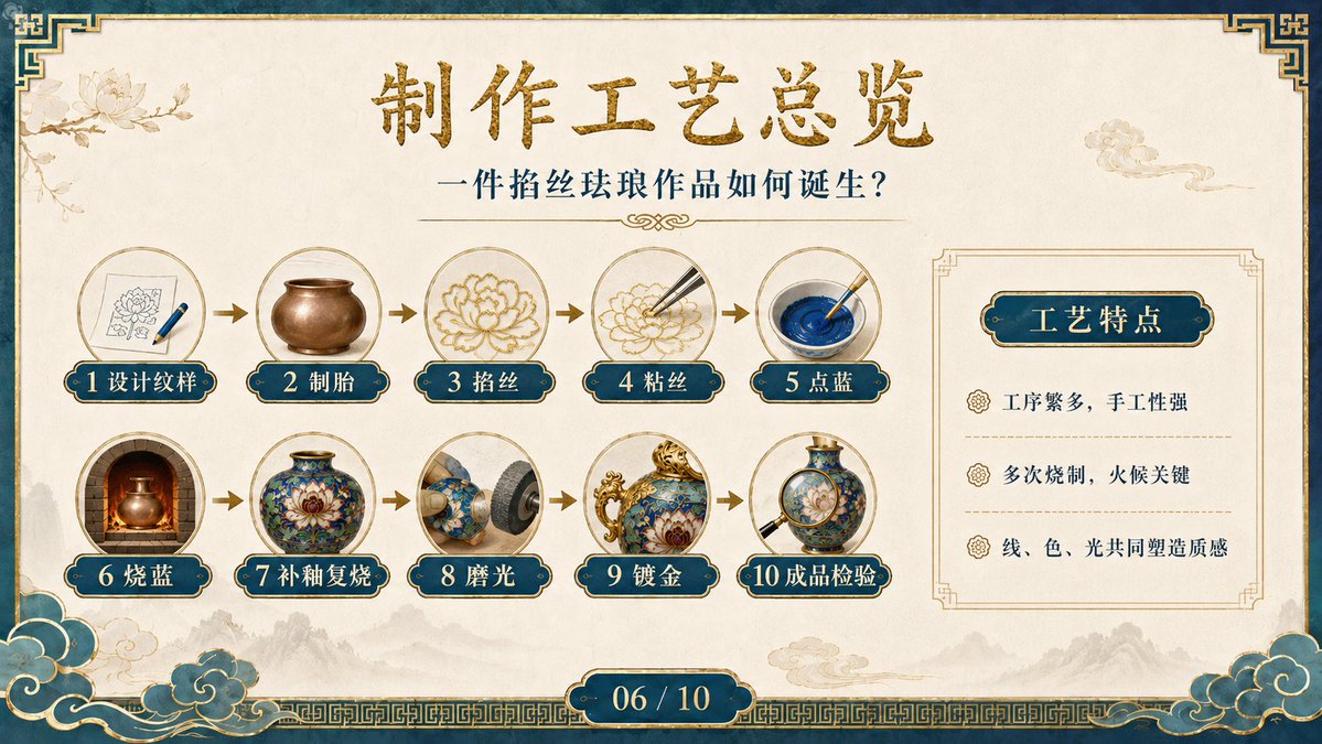 AI Prompt for Customizable Infographic Illustration of Chinese Cloisonné Enamel Making Process