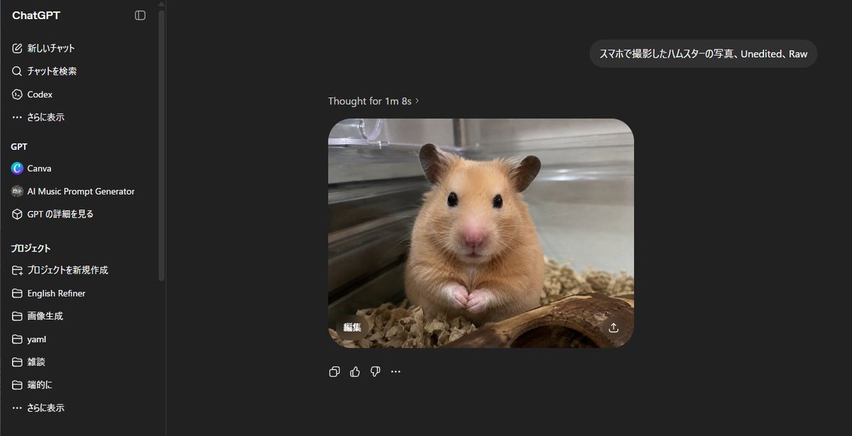 AI Prompt for Dark Mode ChatGPT Screenshot with Hamster
