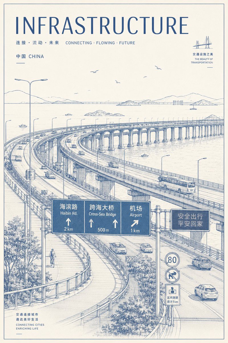 AI Prompt for Detailed Vintage Line Art Infographic Poster of Coastal Highways and Sea Bridges