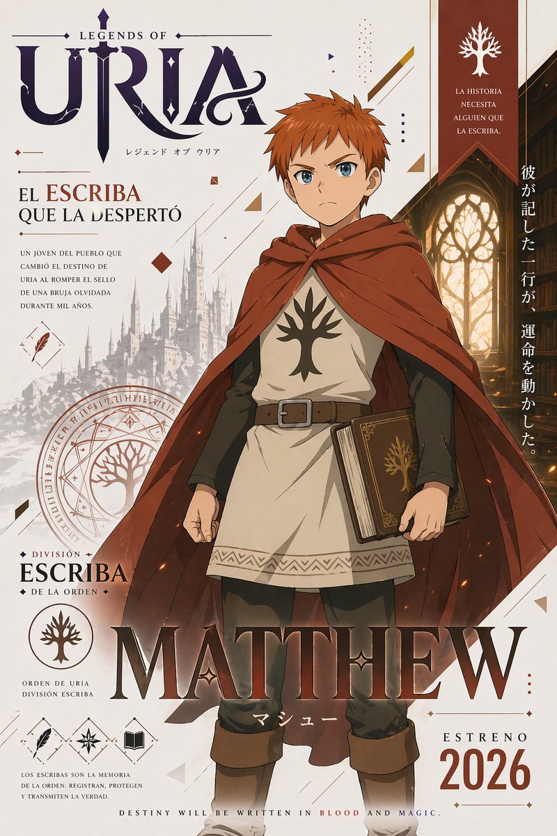 AI Prompt for Fantasy Anime Poster: Generate an Epic Poster with Heroic Scribe and Ornate Typography