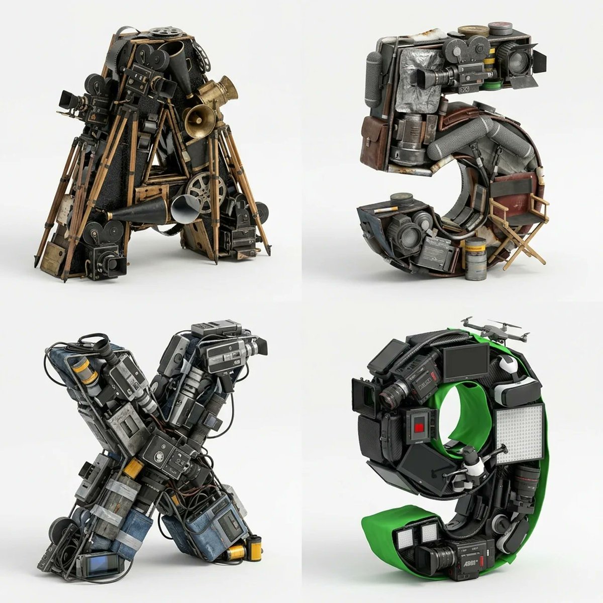 AI Prompt for Filmmaking Equipment Typographic Grid Art