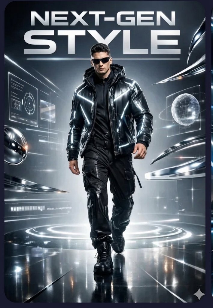 AI Prompt for Futuristic Techwear and Holographic UI Elements Poster Design