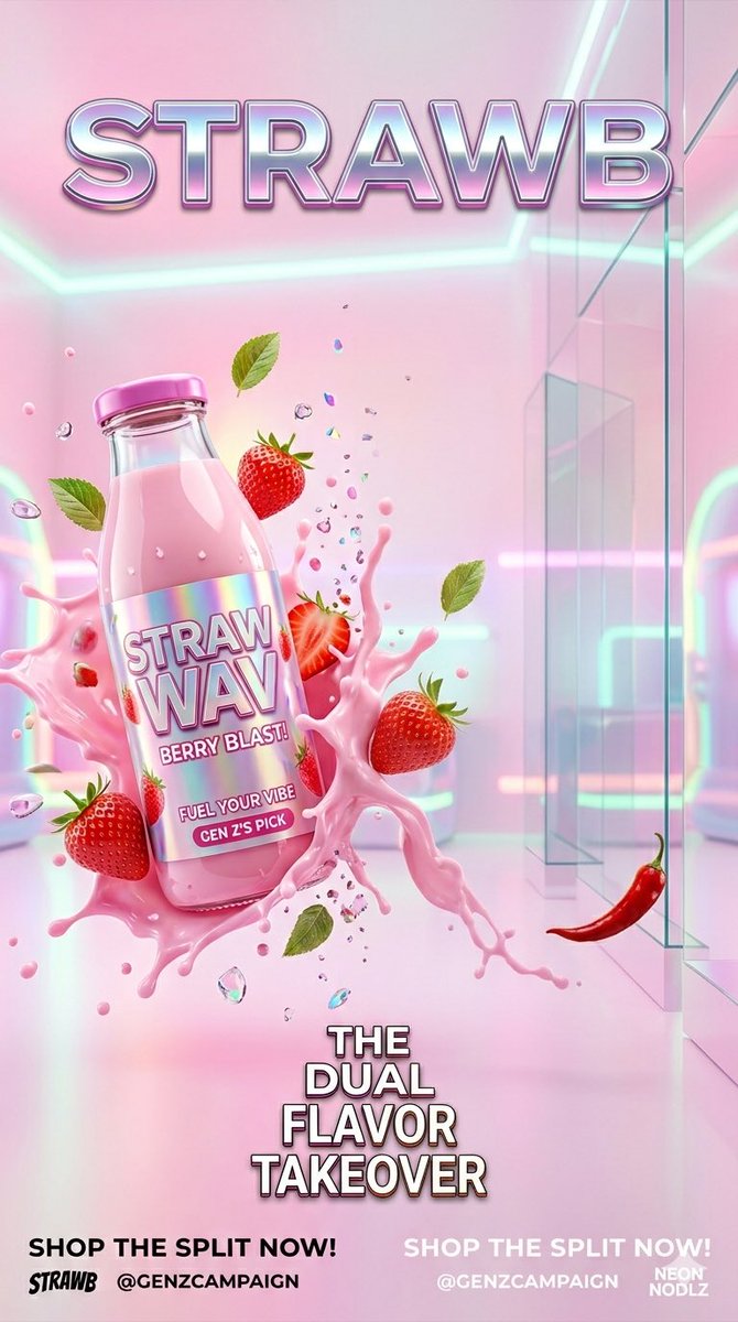 AI Prompt for Gen Z Split Screen Advertising Poster with 3D Render and Cyberpunk Effects