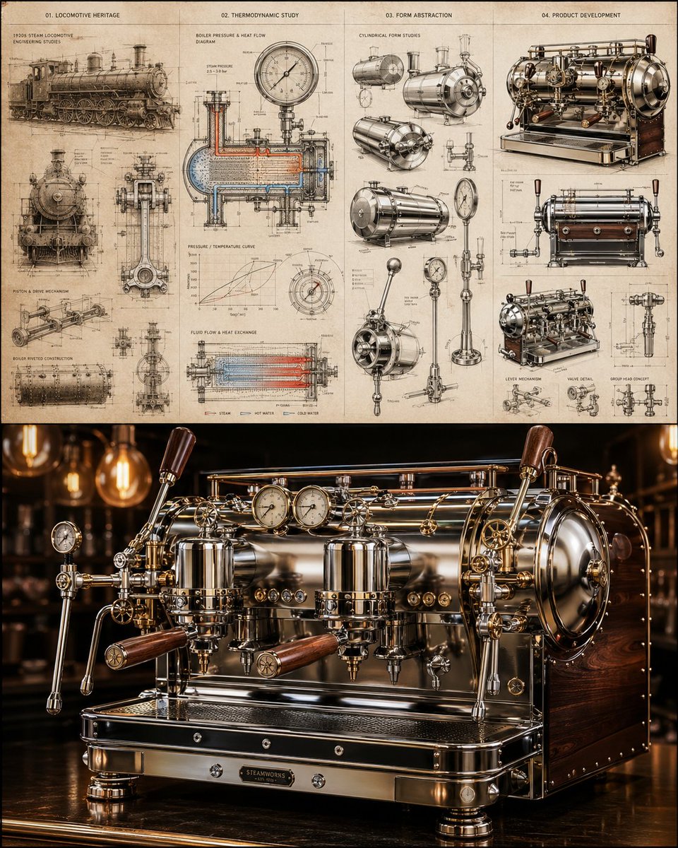 AI Prompt for High-End Commercial Espresso Machine Design with Retro-Futuristic Aesthetic
