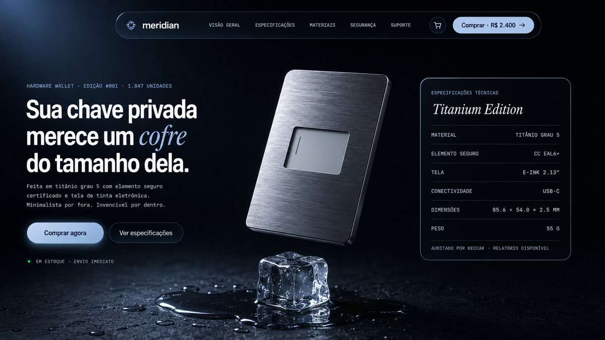 AI Prompt for High-End Hardware Wallet Design - 3D Rendered Cinematic Product Page