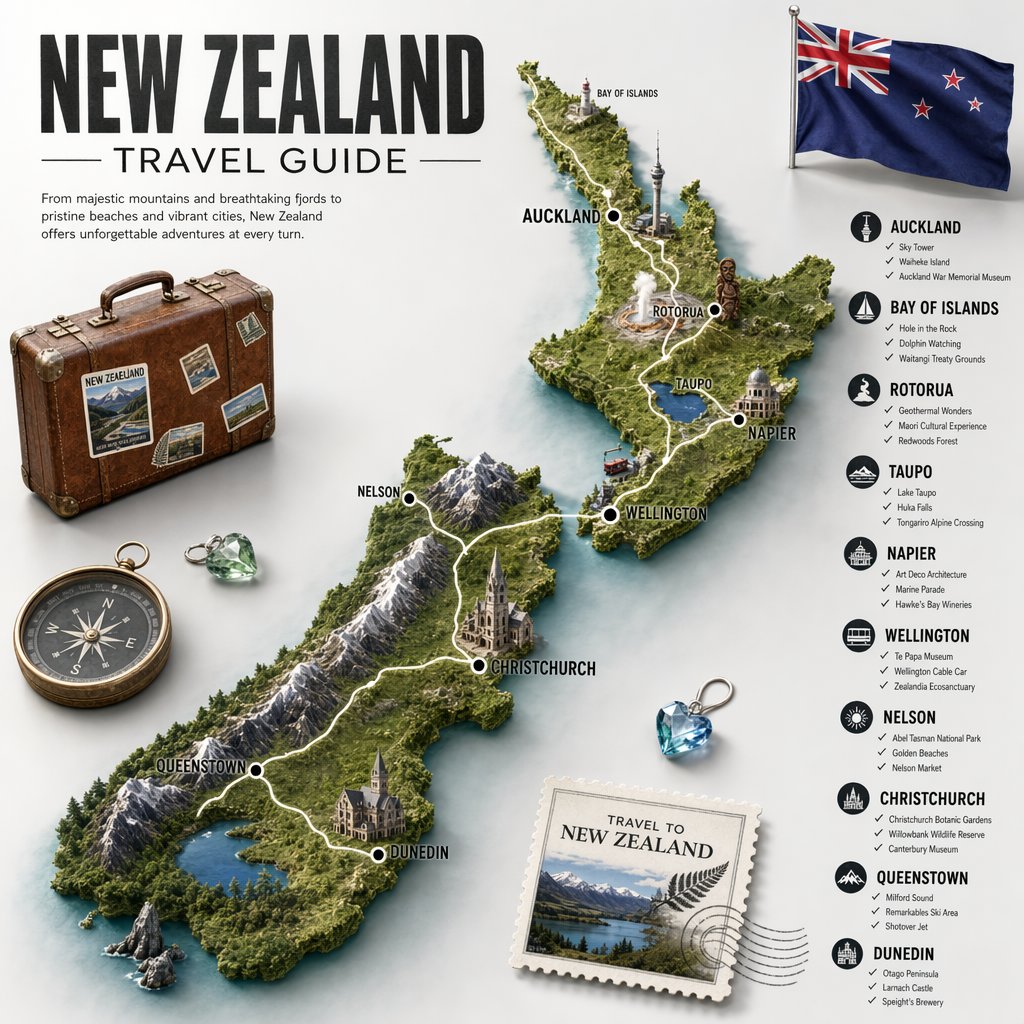 AI Prompt for High-Resolution 3D New Zealand Map Poster Design