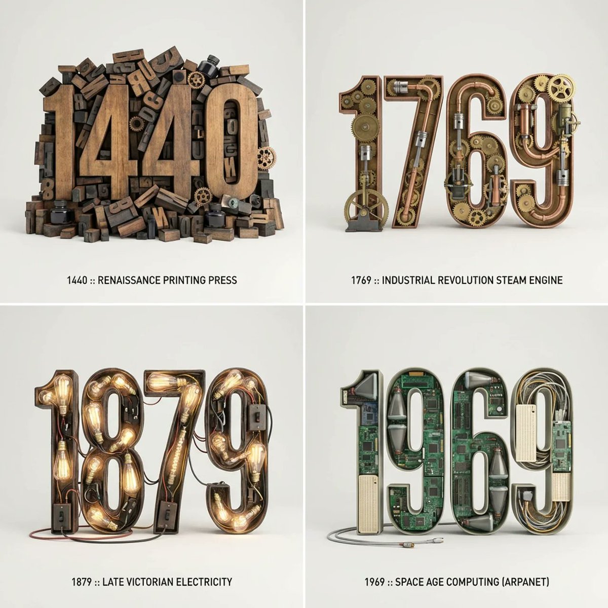 AI Prompt for Historic Typography 3D Infographics