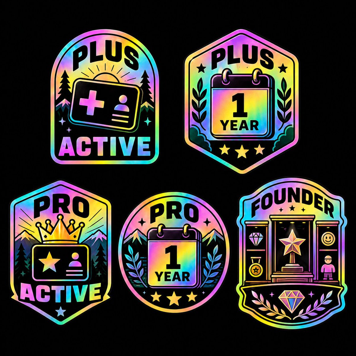 AI Prompt for Holographic App Badges and Collectible Icon Sets