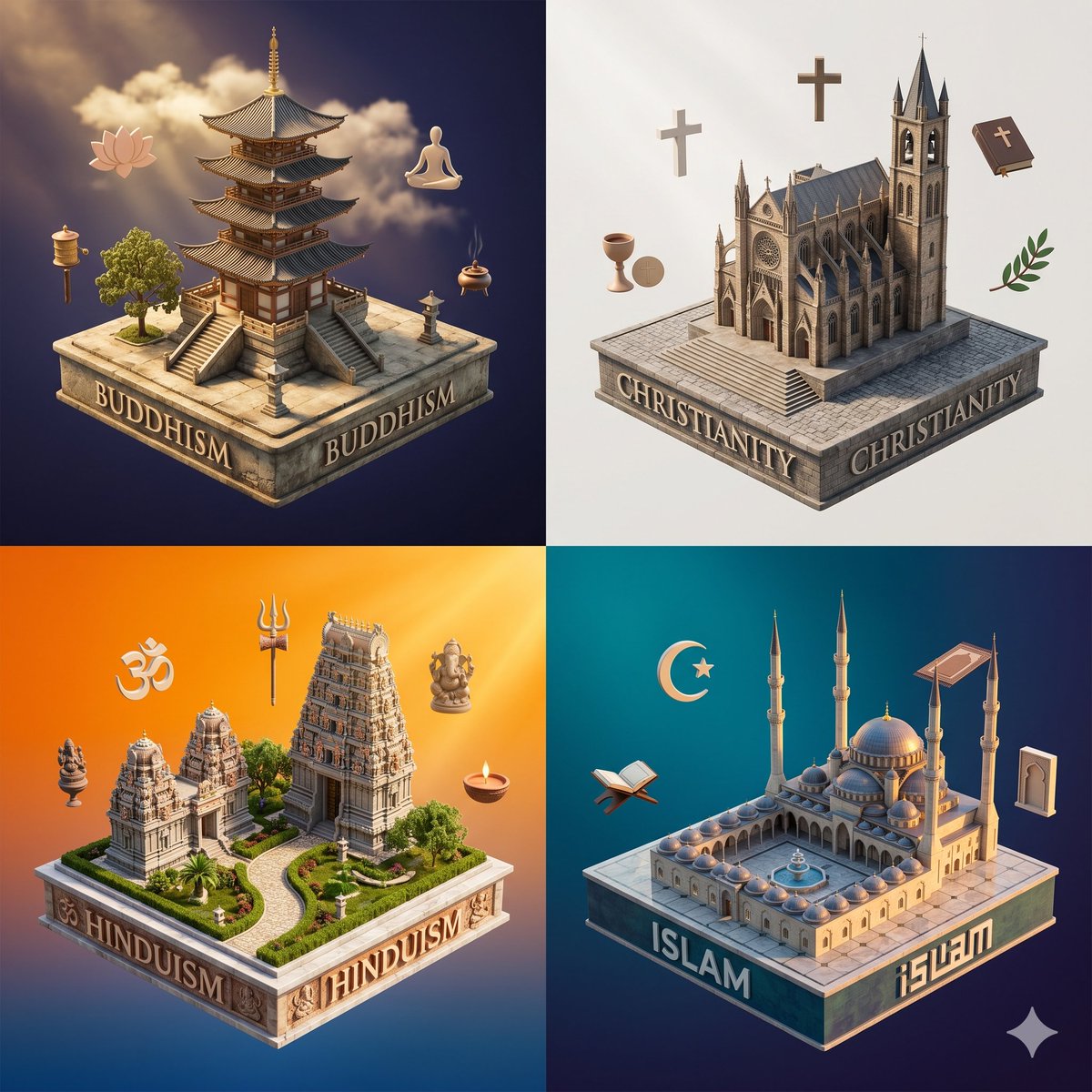 AI Prompt for Isometric Architecture Grid: Generate a Polished 4-Panel Poster