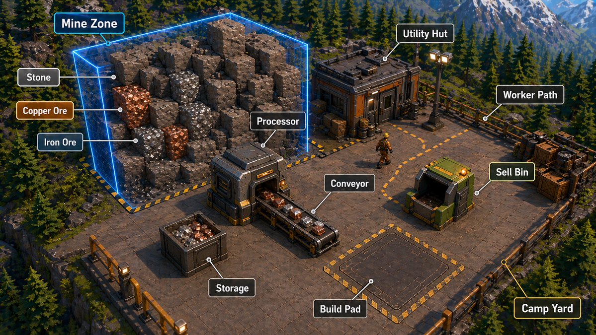 AI Prompt for Isometric Mining Base Diagrams: Generate 3D Render Images for Game Assets