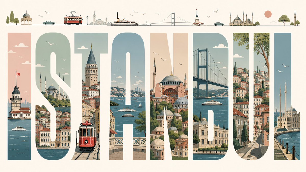 AI Prompt for Istanbul City Illustration Poster with Typographic Elements