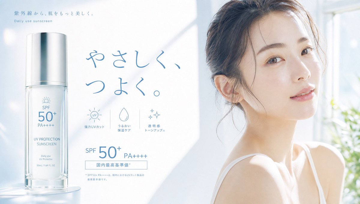 AI Prompt for Japanese Skincare Beauty Banner with Model and Sunscreen