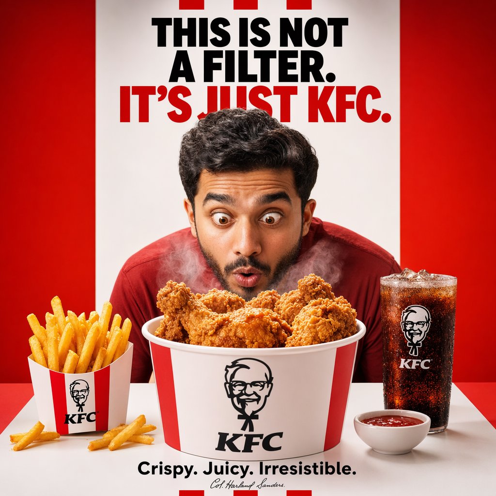 AI Prompt for KFC Food Ad Design with Bold Typography and Bright Visuals