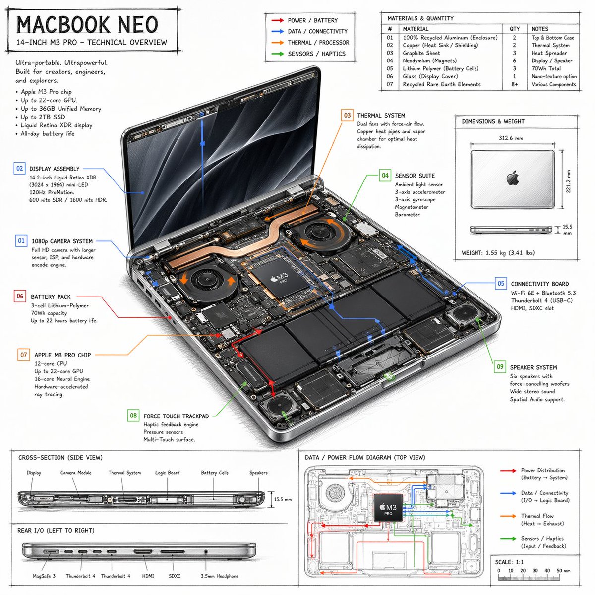 AI Prompt for Laptop Infographic Design: Detailed Technical Spec Sheet