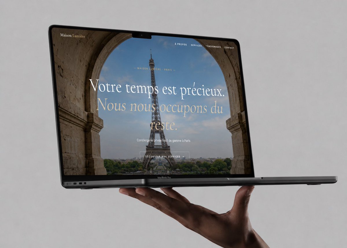 AI Prompt for Luxury Laptop Mockup with French Concierge Website