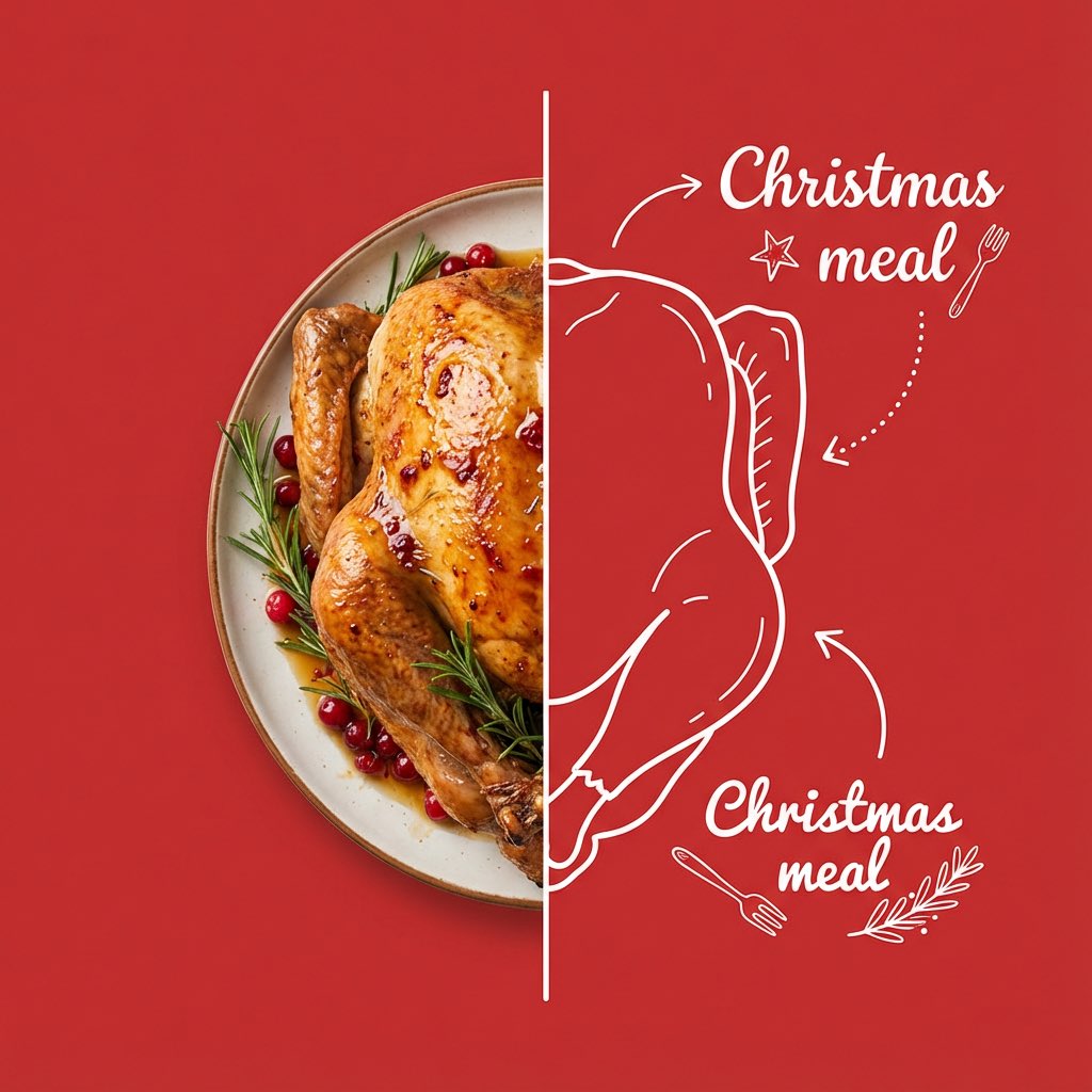 AI Prompt for Minimal Food Poster Design with Split Photo and Illustration