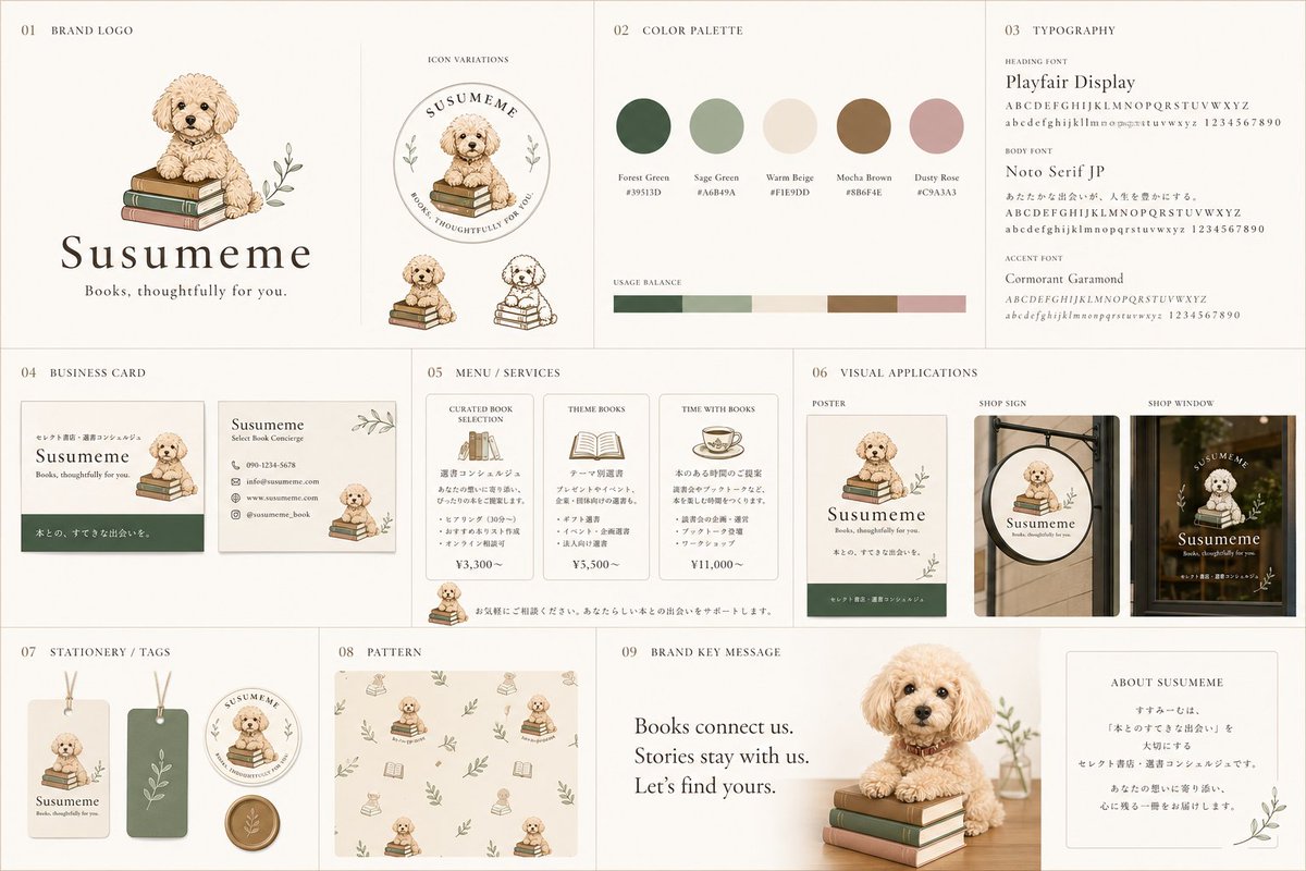 AI Prompt for Minimalist Bookstore Logo and Branding with Poodle Mascot