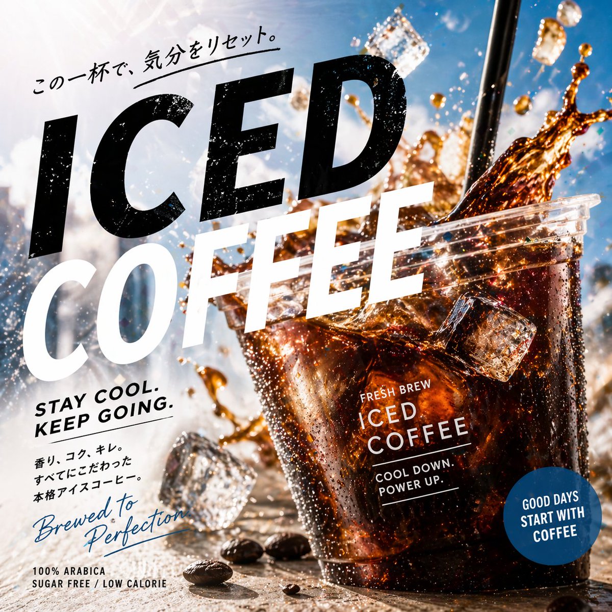 AI Prompt for Modern Iced Coffee Illustration with Dynamic Typography