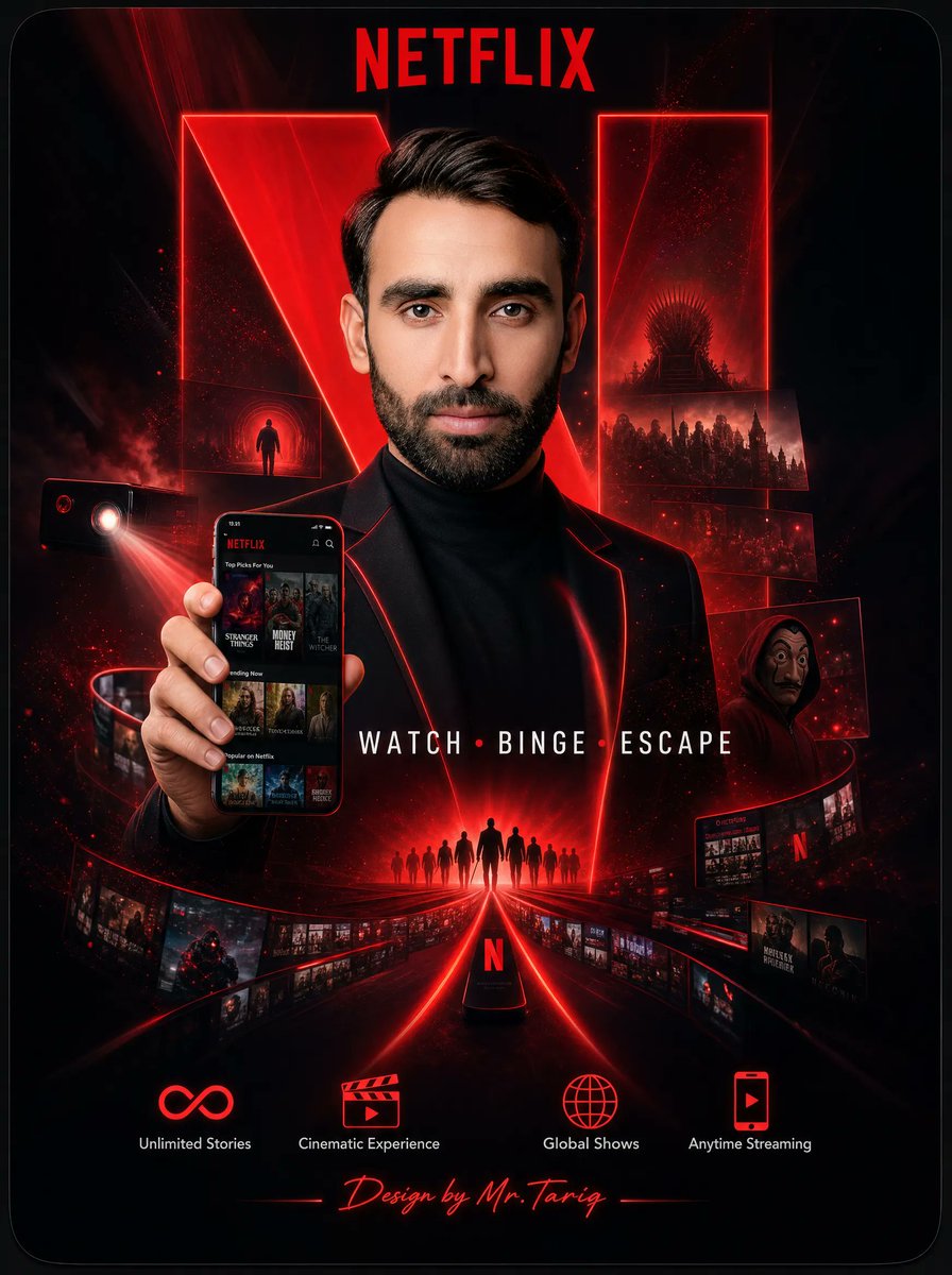 AI Prompt for Neon Cinematic Netflix Poster with Character and Streaming App