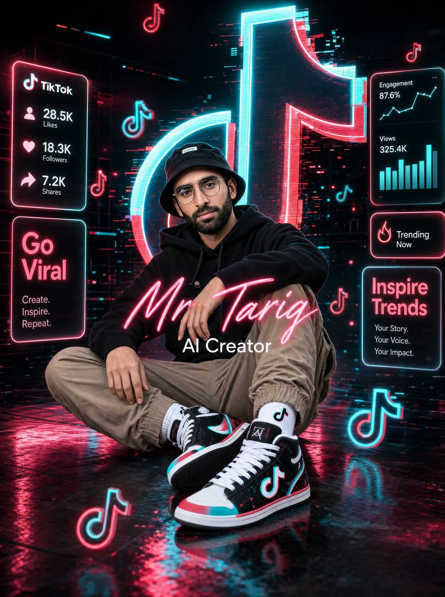 AI Prompt for Neon Cyberpunk Social Media Poster with TikTok Branding