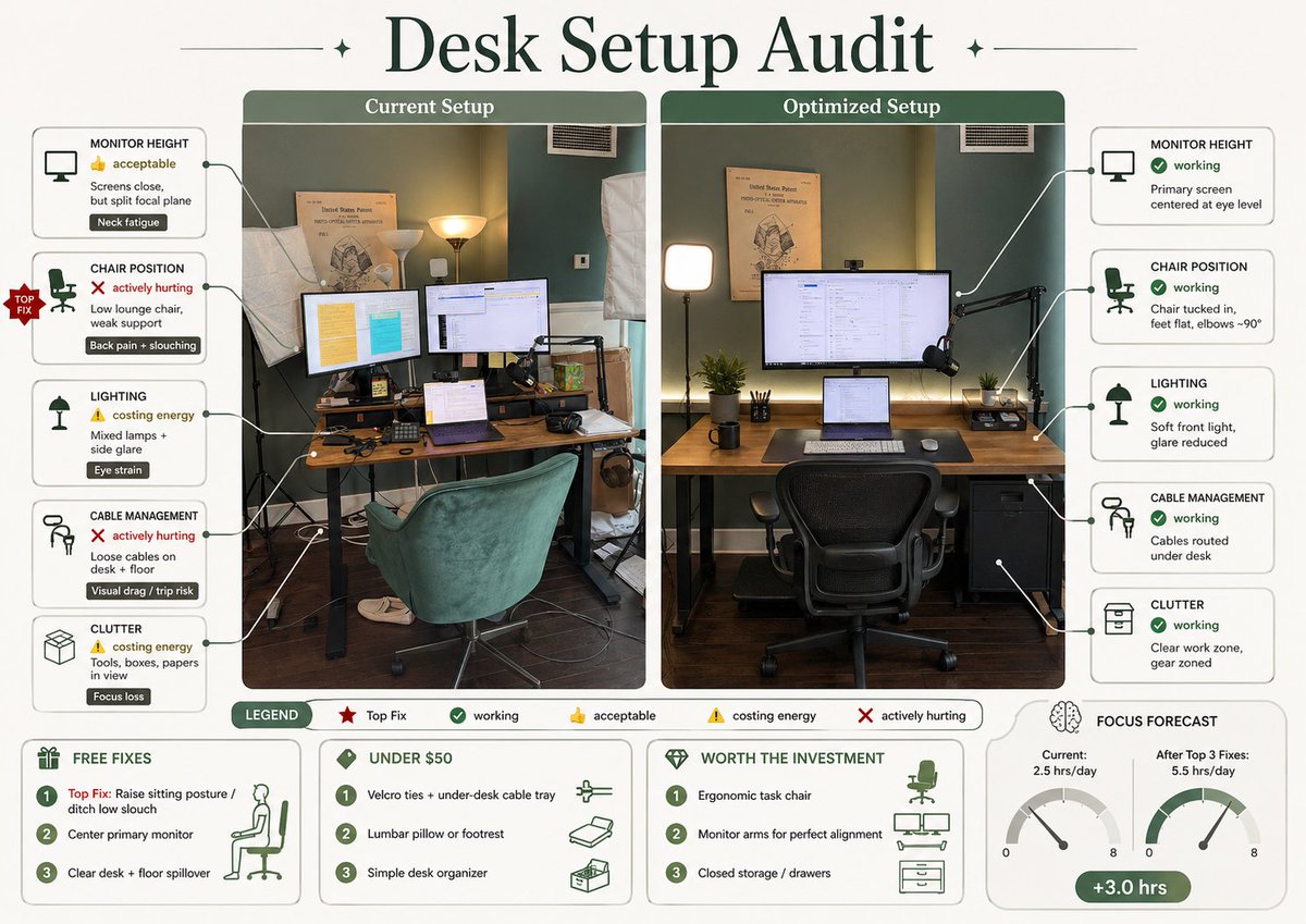 AI Prompt for Polished Desk Ergonomic Infographic