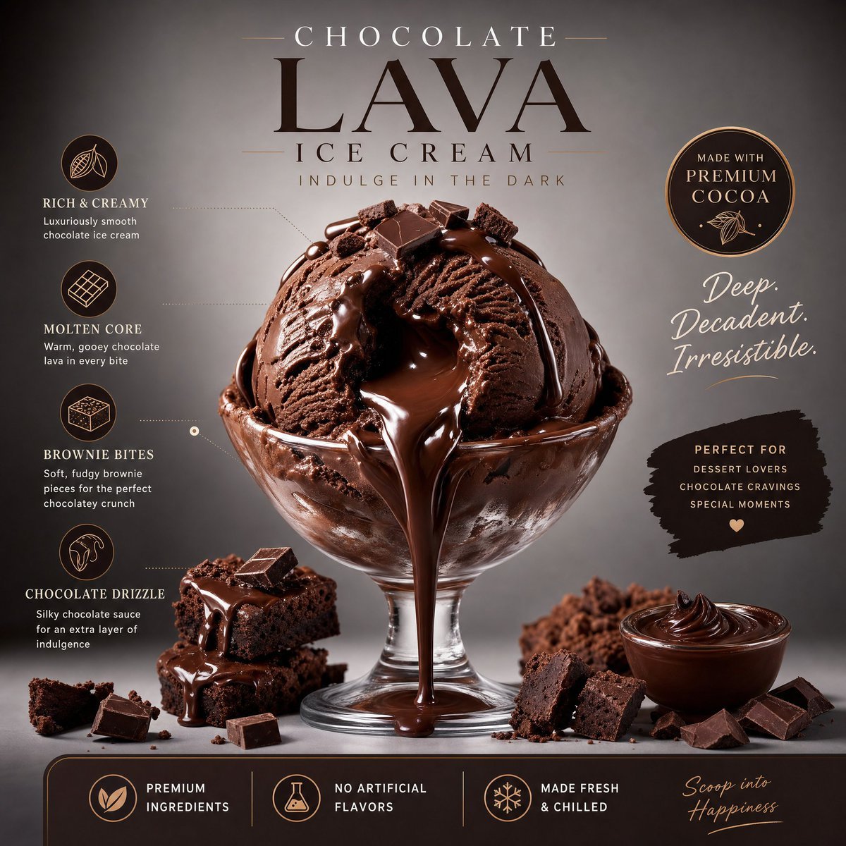 AI Prompt for Premium Chocolate Lava Ice Cream Poster with Luxury Design