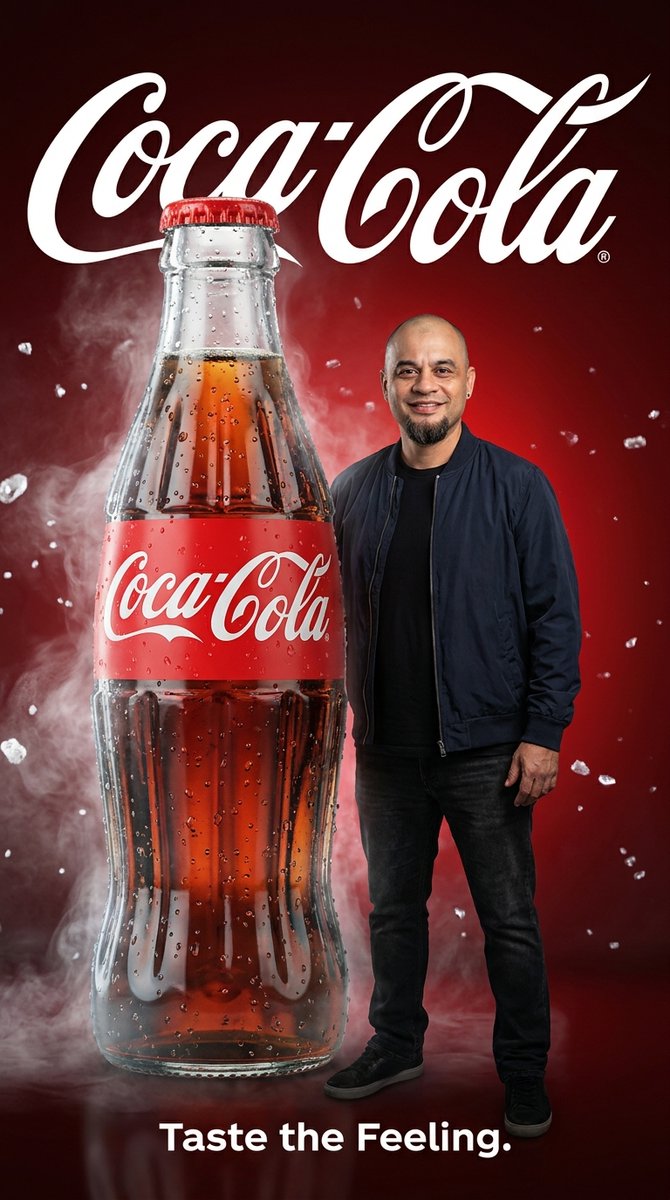AI Prompt for Premium Coca-Cola Advertising Poster Design with Character Identity and Effects