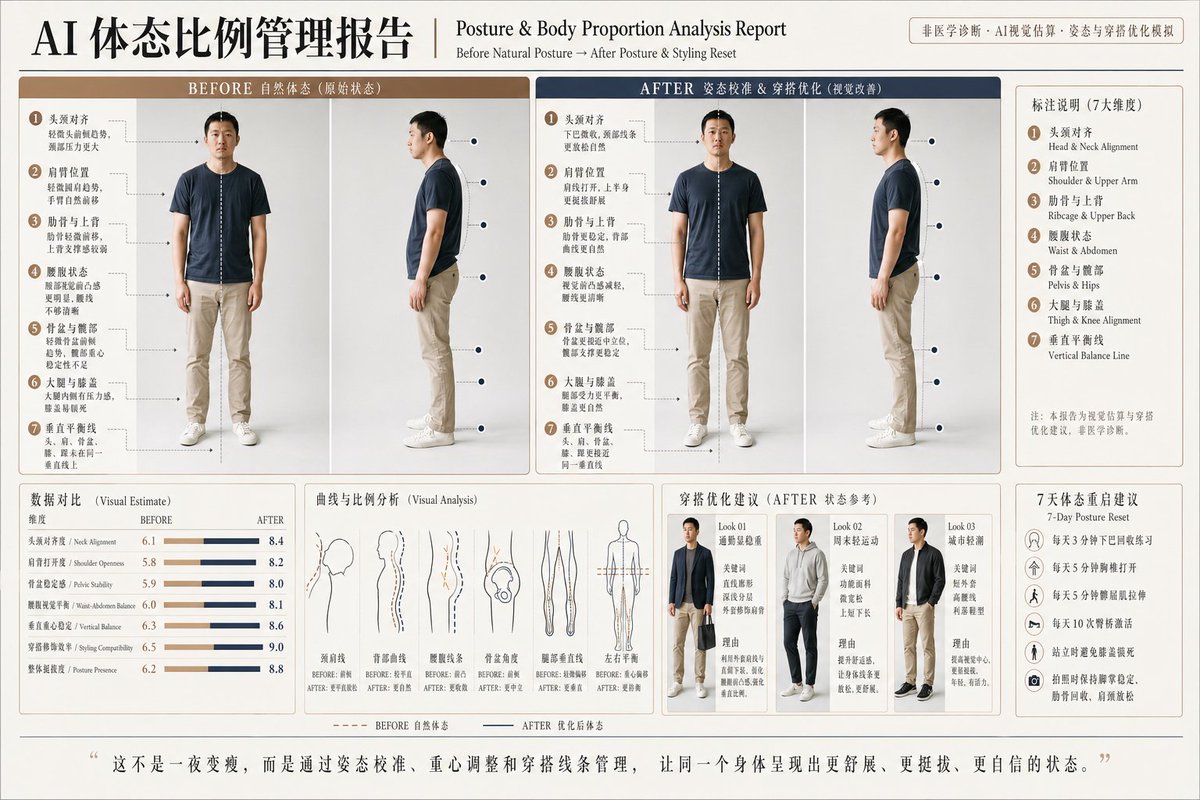 AI Prompt for Premium Posture Analysis Infographic with Correction Report and 7-Day Plan