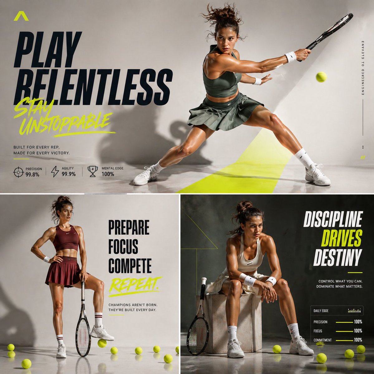 AI Prompt for Premium Tennis Editorial Campaign - 3-Panel Poster/Flyer