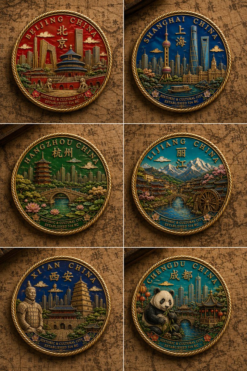 AI Prompt for Realistic China City Commemorative Medals