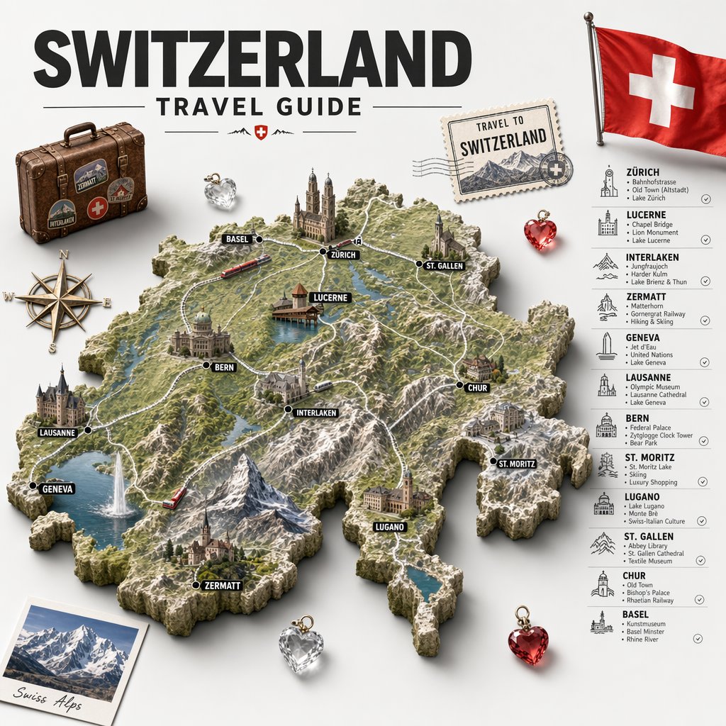 AI Prompt for Switzerland Inspired 3D Relief Map Infographic Poster