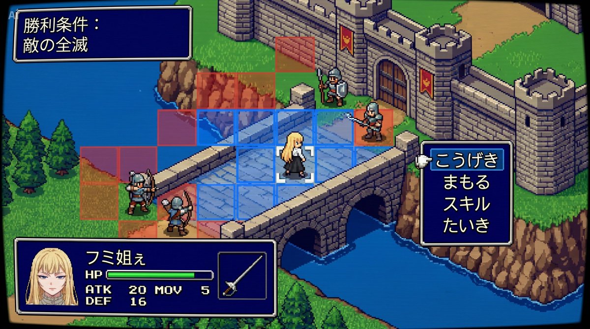 AI Prompt for Tactical Simulation RPG Scene with Pixel Art Characters