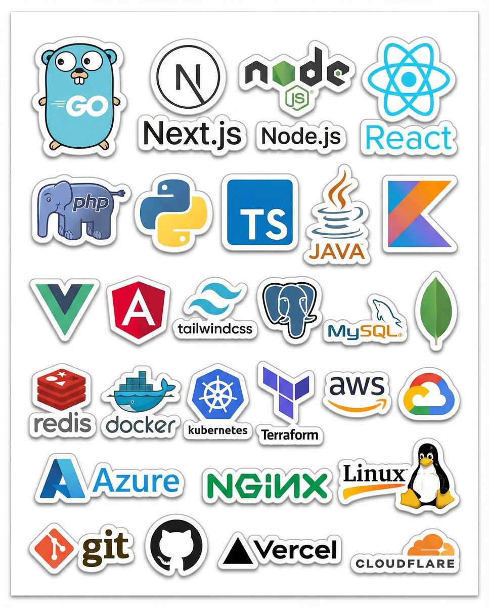 AI Prompt for Tech Stack Illustration: 28 Logo Stickers