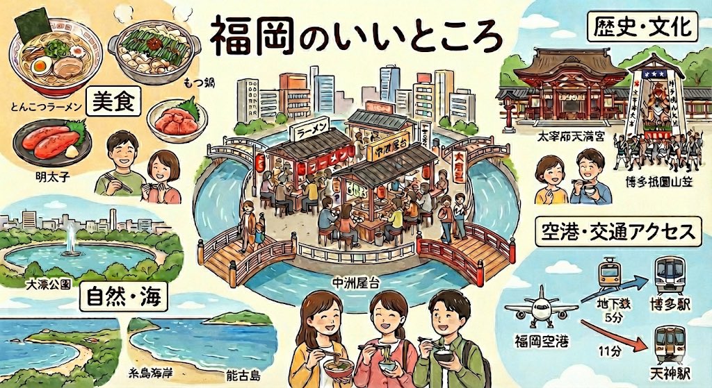 AI Prompt: Summarize Fukuoka's Best Features in a Visual Infographic