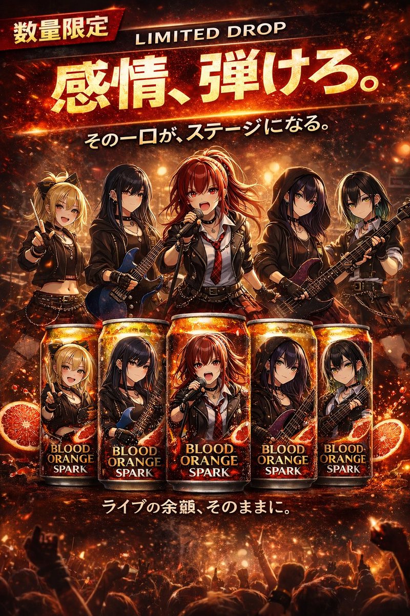 Anime Rock Band Beverage Collaboration Poster Design