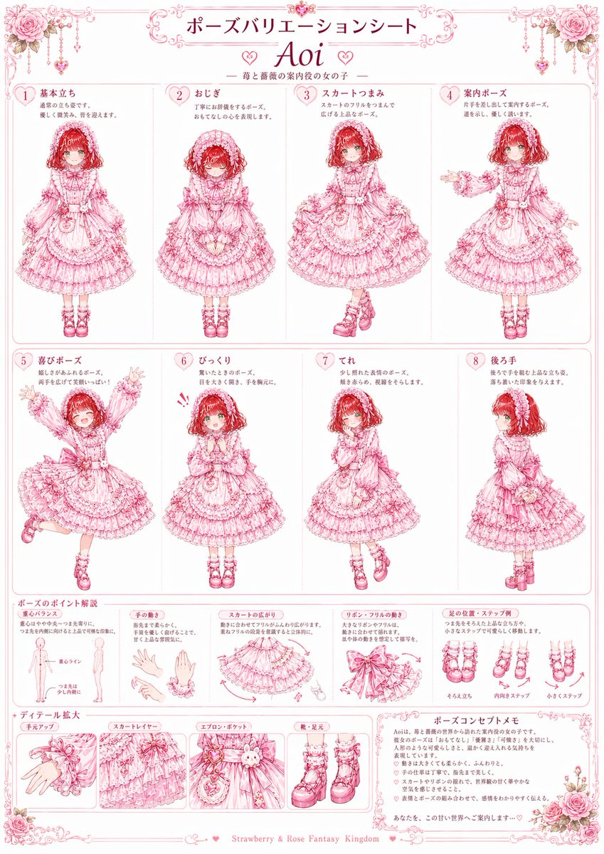 AI Prompt for Gothic Lolita Character Design with Multiple Poses