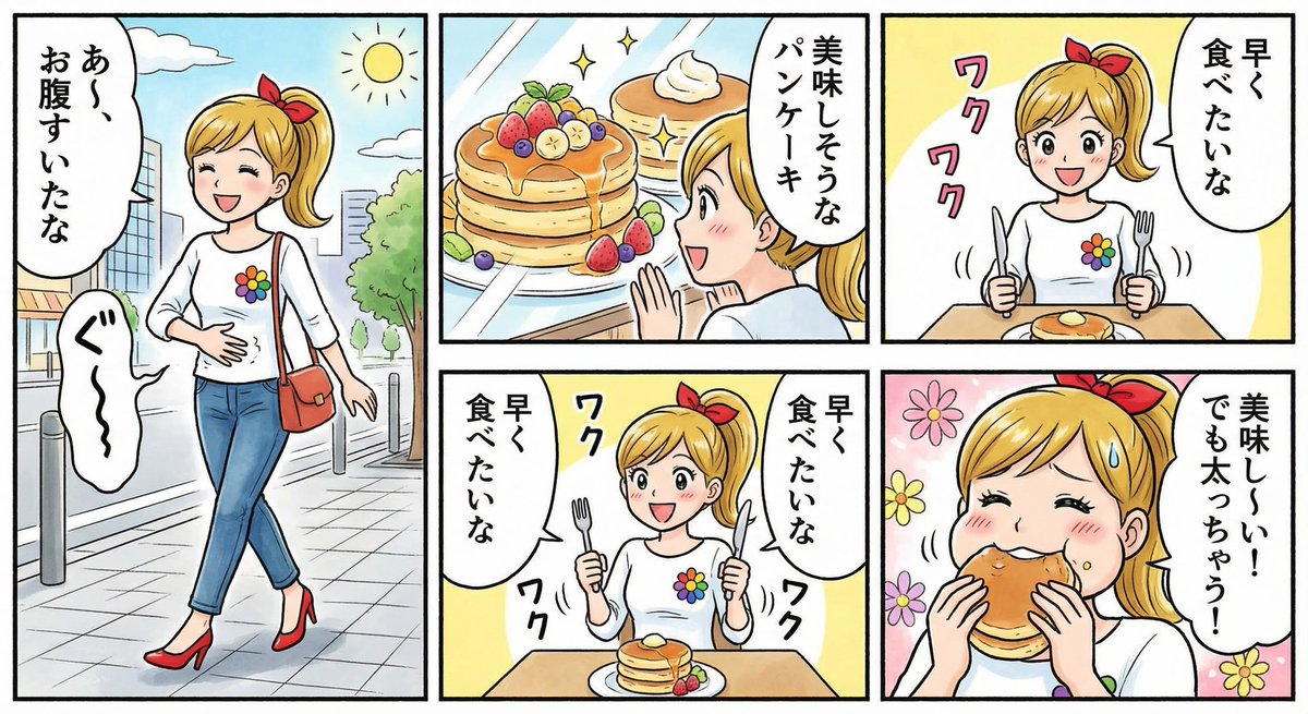 4-Panel Manga: Hungry Girl Loves Pancakes!